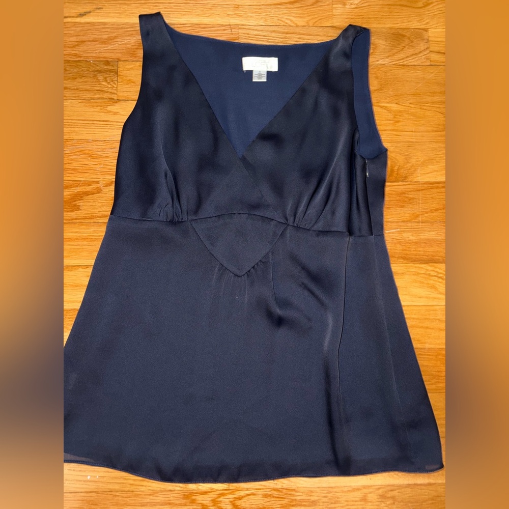 LOFT Navy Blue satin babydoll tank